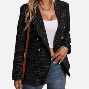 Mina Self Tweed Plaid Blazer Winter black XL